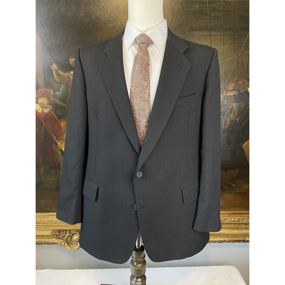 VTG Christian Dior 44R‎ USA MADE Black Pickstripe 100% Wool 2Btn Blazer Jacket